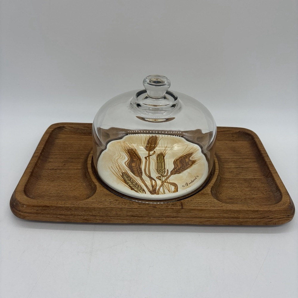 Vintage Goodwood Teak Wood Cheese Charcuterie Board w/ Dome Glass Cover 13.5"x8"